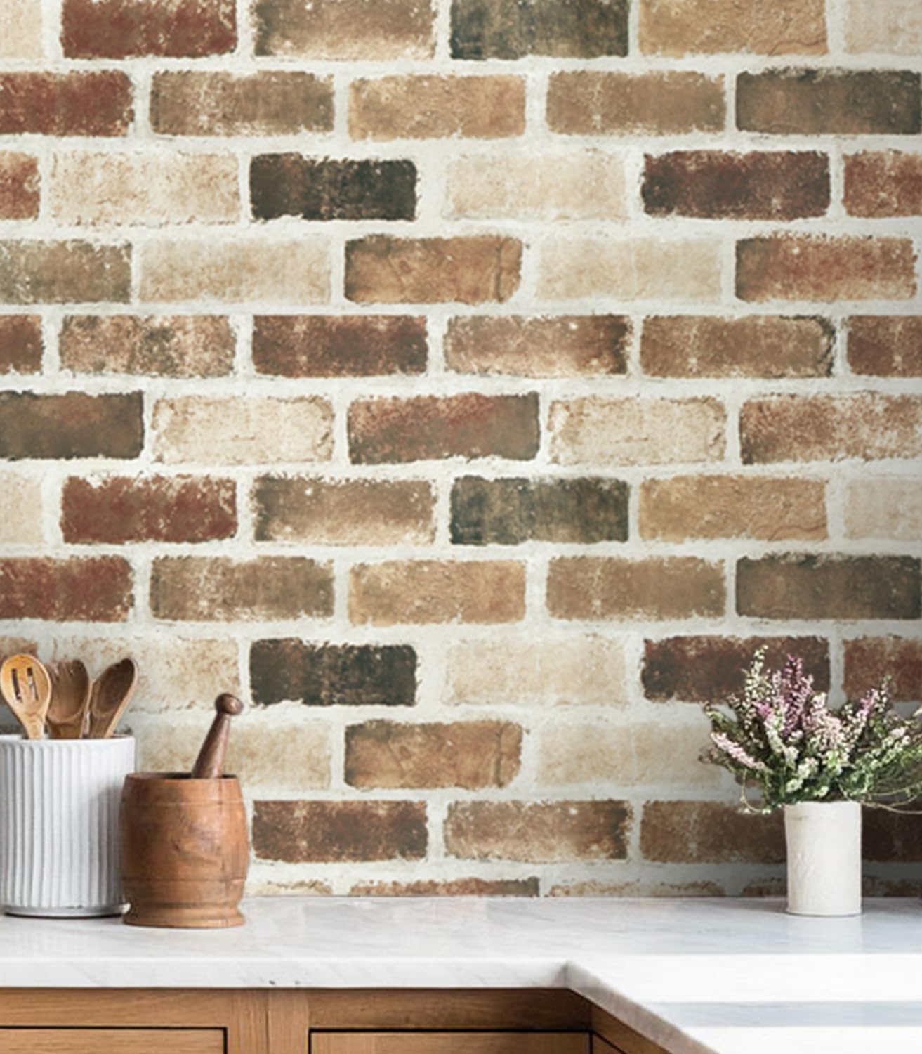 Timeet Vintage Brown Brick Wallpaper Peel and Stick Wallpaper 3D Brick Wallpaper 17.5 "x 393.7" Self Adhesive Removable Wallpaper for Bedroom Living Room Wall Decor
