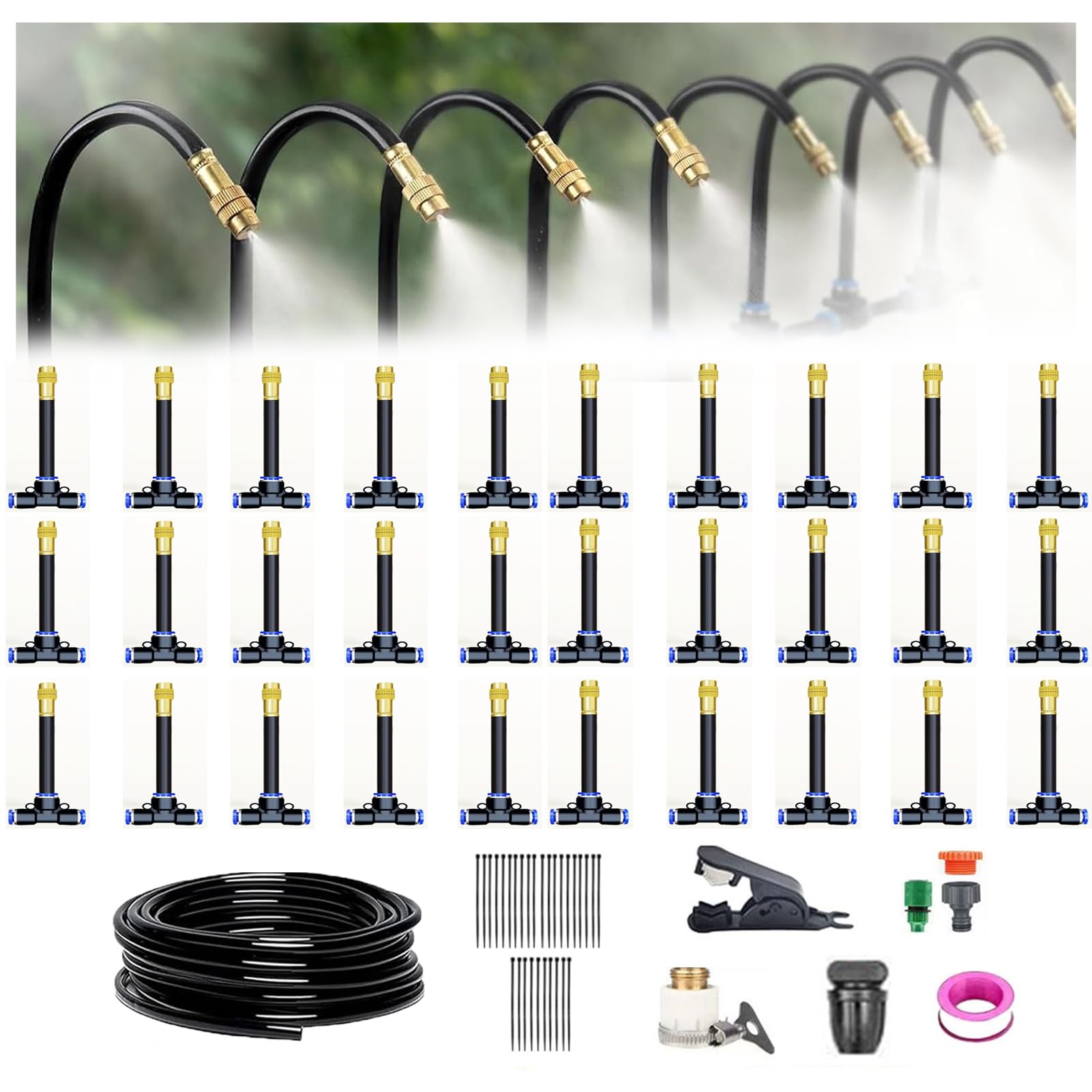 Sistema de Riego de Jardines,Sistema de enfriamiento por nebulización Línea de nebulización,Nebulizador Terraza Exterior Ajustables para Eventos al Aire Libre, Jardines, Patios (30M)