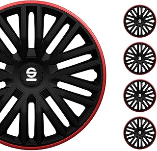 Sparco Juego de 4 Tapacubos Bergamo 15 Pulgadas Negro/Rojo