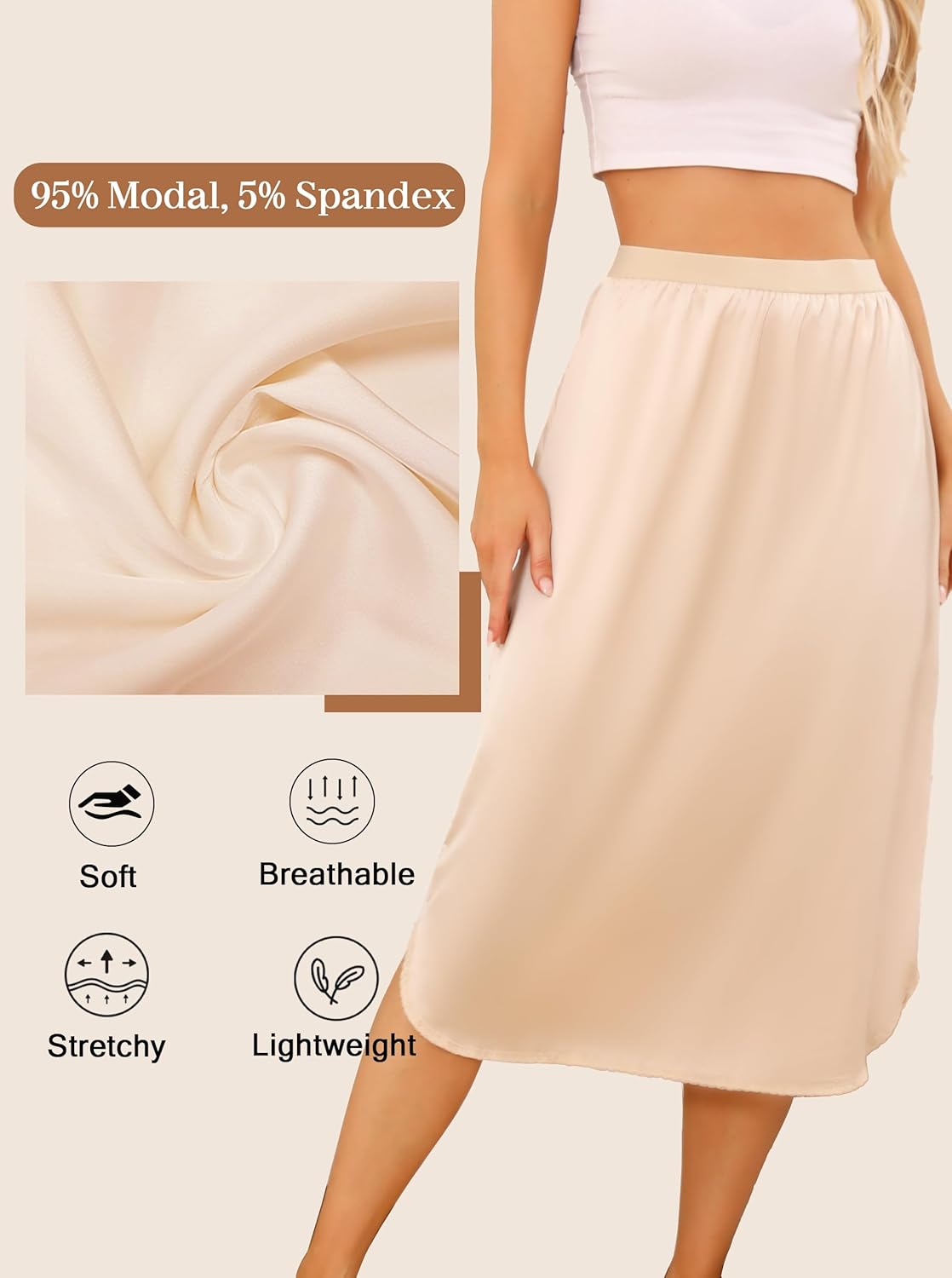 Women's Satin Half Slip Slit Lace Long Underskirt for under Dresses Size S-3XL - Image 3