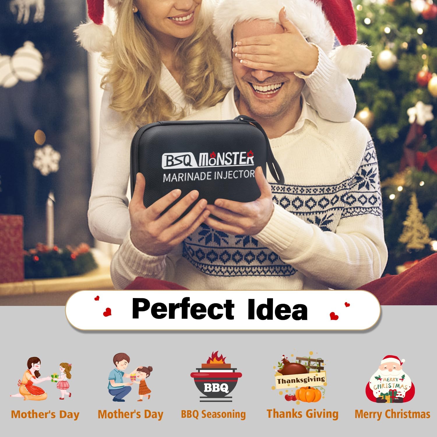 BSQ MONSTER Meat Injector Syringe Kit with 4 Professional Marinade Injector Needles and Travel Case for BBQ Grill Smoker, Turkey, Brisket; 2-oz Capacity; Paper User Manual and E-Book (PDF)