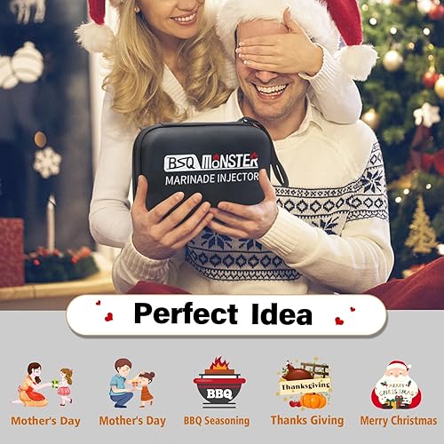 Miniatura 5 de BSQ MONSTER - Kit de jeringa para inyector de carne con 4 agujas de inyector profesional de marinada y estuche de viaje para ahumador de parrilla