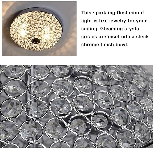 Dllt Modern Flush Mount Crystal Ceiling Light, 2-Light Small Chandelier Close To Ceiling Light Fixtures For Bedroom, Entryway, Foyer, Hallway, Dining Room, Chrome Finish Bowl Shape Shade E12 #TOP2