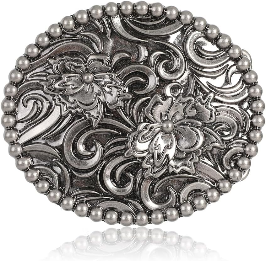 Engraved Oval Flower Belt Buckle Western Cowgirl Cowboy Belt Buckle for Women Girls Belts