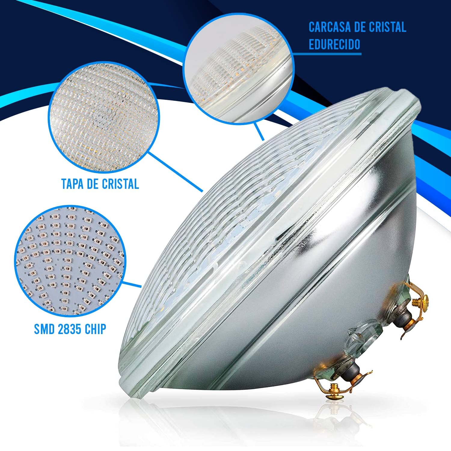Bombilla Piscina LED Sumergible PAR56 35W 12V 6000K para empotrar Lámpara de luz subacuática para piscina, Luz blanca impermeable para estanque de piscina interior al aire libre