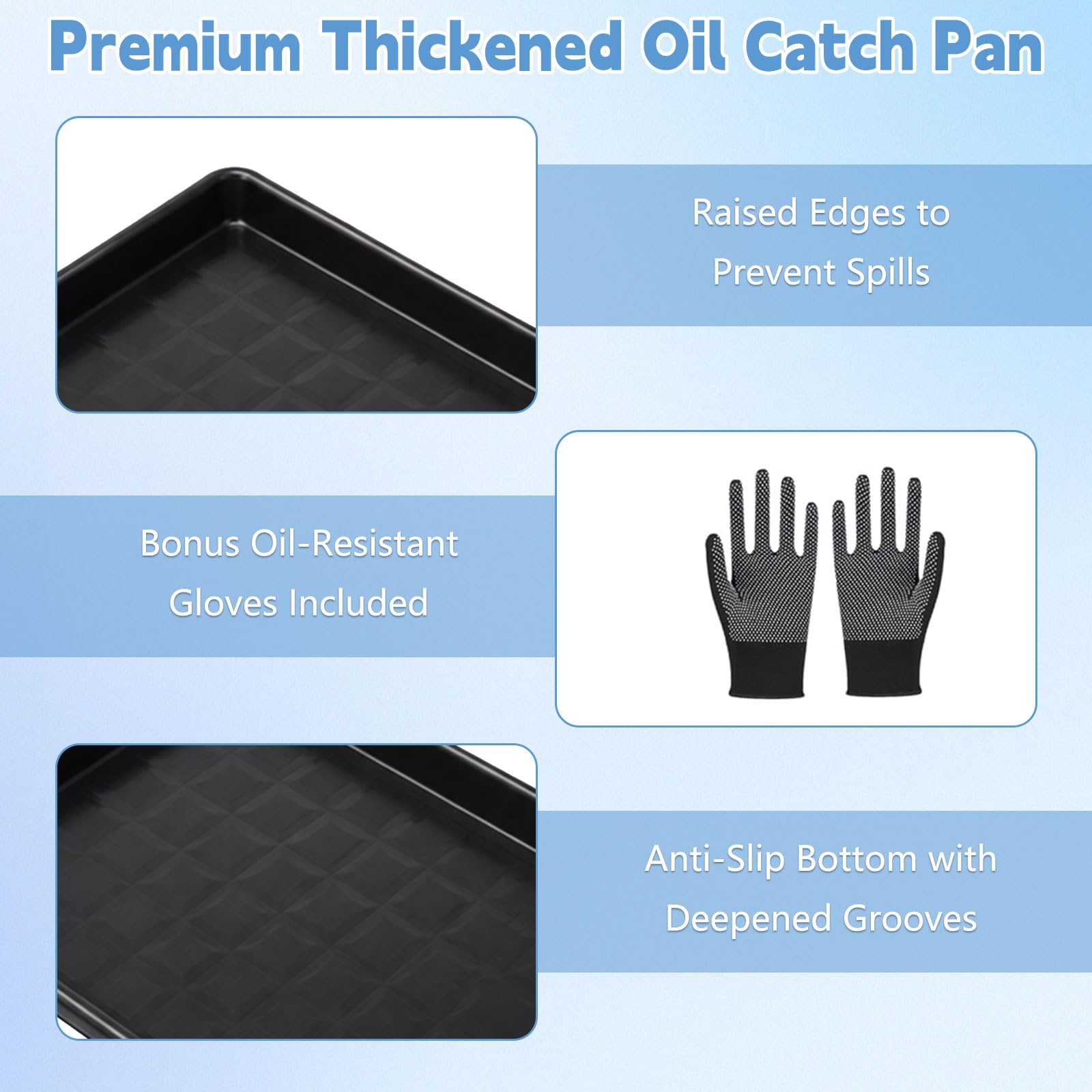 Lot de 3 grands bacs de vidange d'huile, 90 x 55,9 x 3,5 cm, plateau d'égouttement en plastique extra large pour dessous de voiture, bac à huile en plastique, pot de récupération d'huile