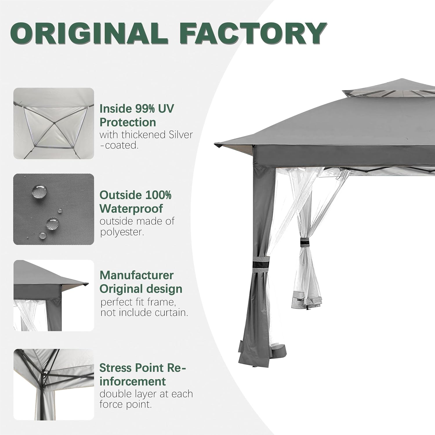 Grey Gazebo Cover Compatible with COOS Bay 11x11,CoolSpot 11'x11', Eagle Peak 11x11ft,Joyside 11x11FT