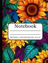 Composition Notebook - Orange Sunflower Design: College Ruled - 120 Pages - 8.5 x 11": 9/32" (7.1 mm) Line Spacing with Vertical Margin 1⁄4" (32 mm)