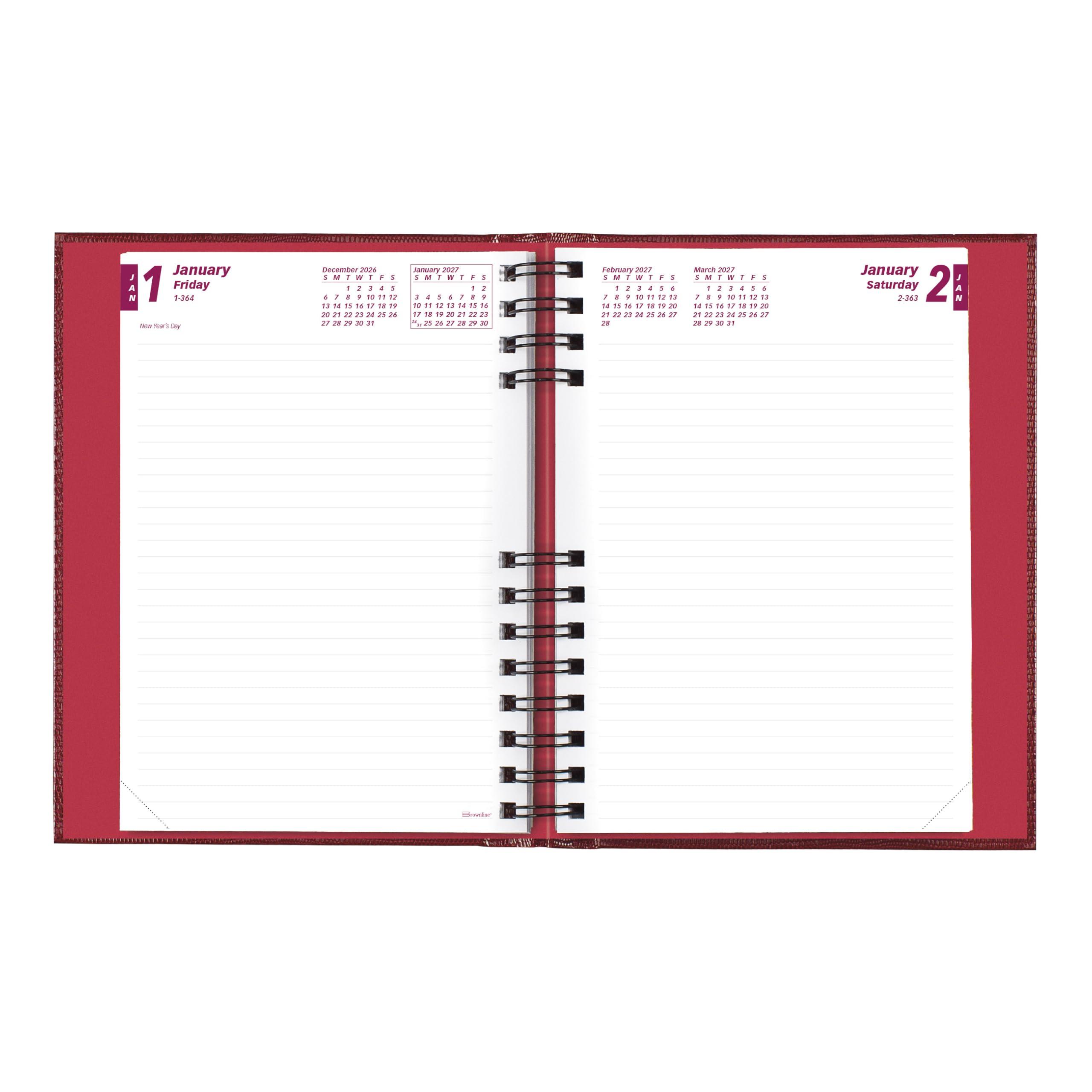 Brownline®, agenda giornaliera/mensile CoilPro™ 2027, 12 mesi, da gennaio a dicembre, rilegatura a doppio filo, 21 x 14,6 cm, rosso brillante (CB389C.RED)