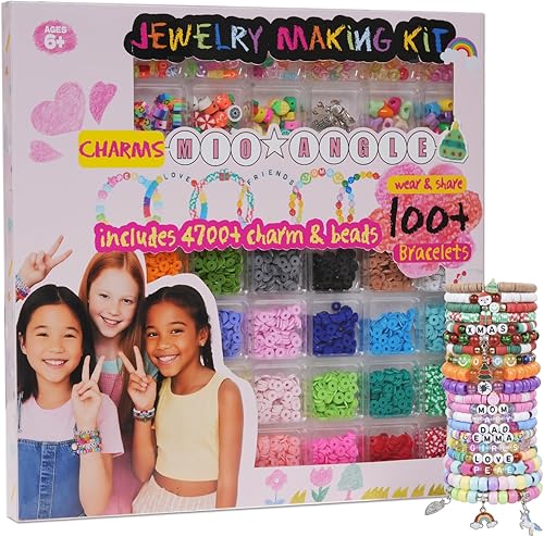Mio Angle Kit de fabricación de pulseras de juguetes para niñas, 4700 piezas, kit de joyería de unicornio, sirena, manualidades, cumpleaños,