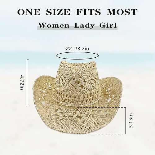 Miniatura 2 de Sombreros de vaquero de paja para mujer, sombrero de vaquera occidental brillante para fiestas de vacaciones, sombrero de sol plegable para
