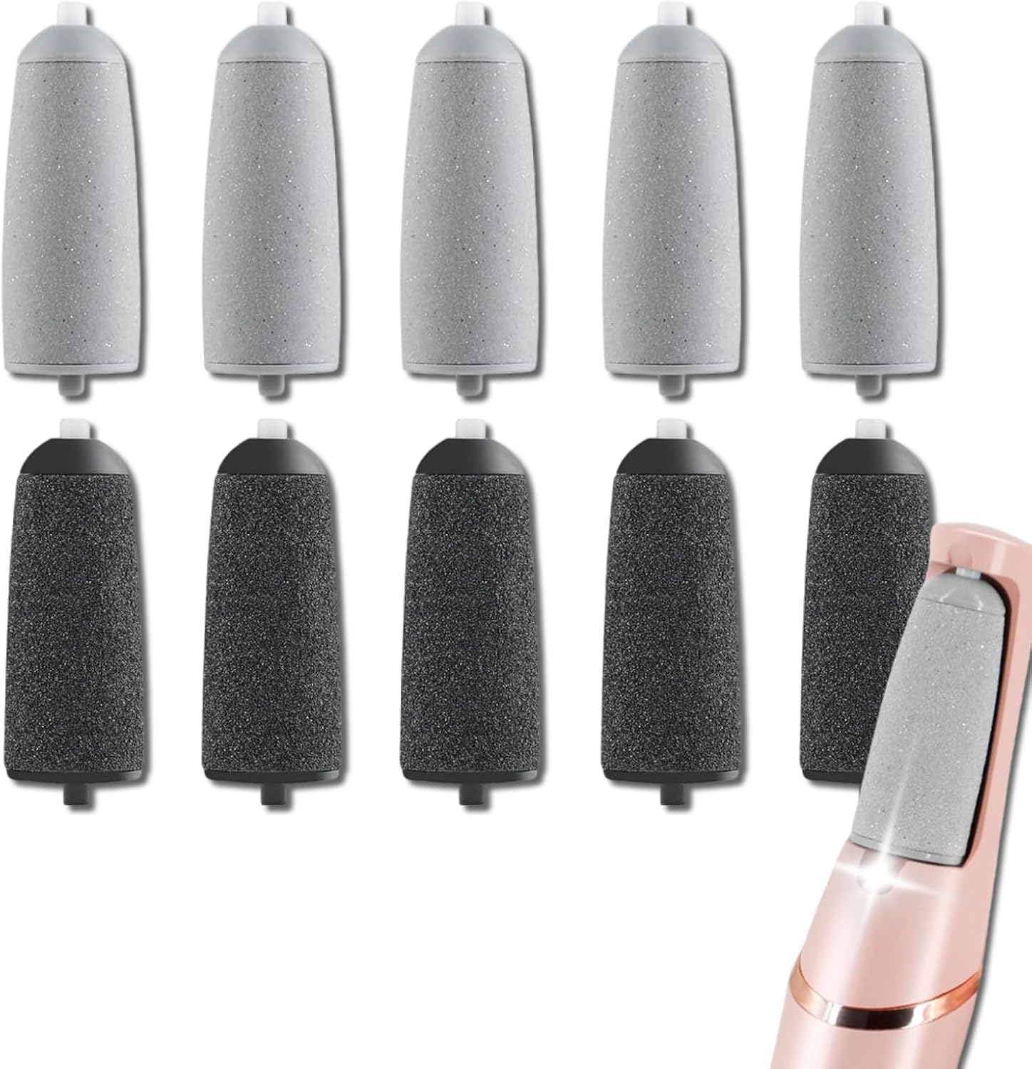 10 Pack Pedicures Replacement Heads for Flawless Replacement Heads，Electric Feet Callus Remover Roller Refills，Compatible with Flawless etc (5 Gray Fine and 5 Black Coarse)