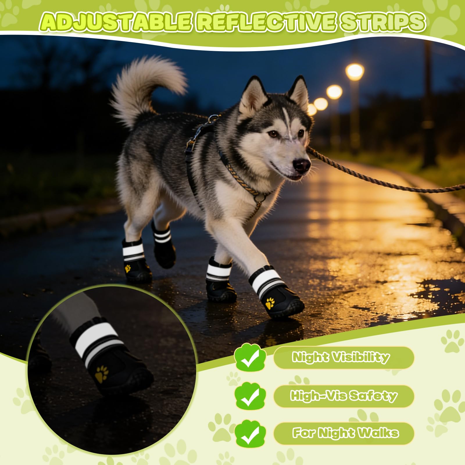 4 Pièces Chaussures de Chien Bottes Chien, Chaussure Chien Imperméables avec Sangles Réfléchissantes et Semelle Antidérapante pour Moyen Grand Chien (5#)