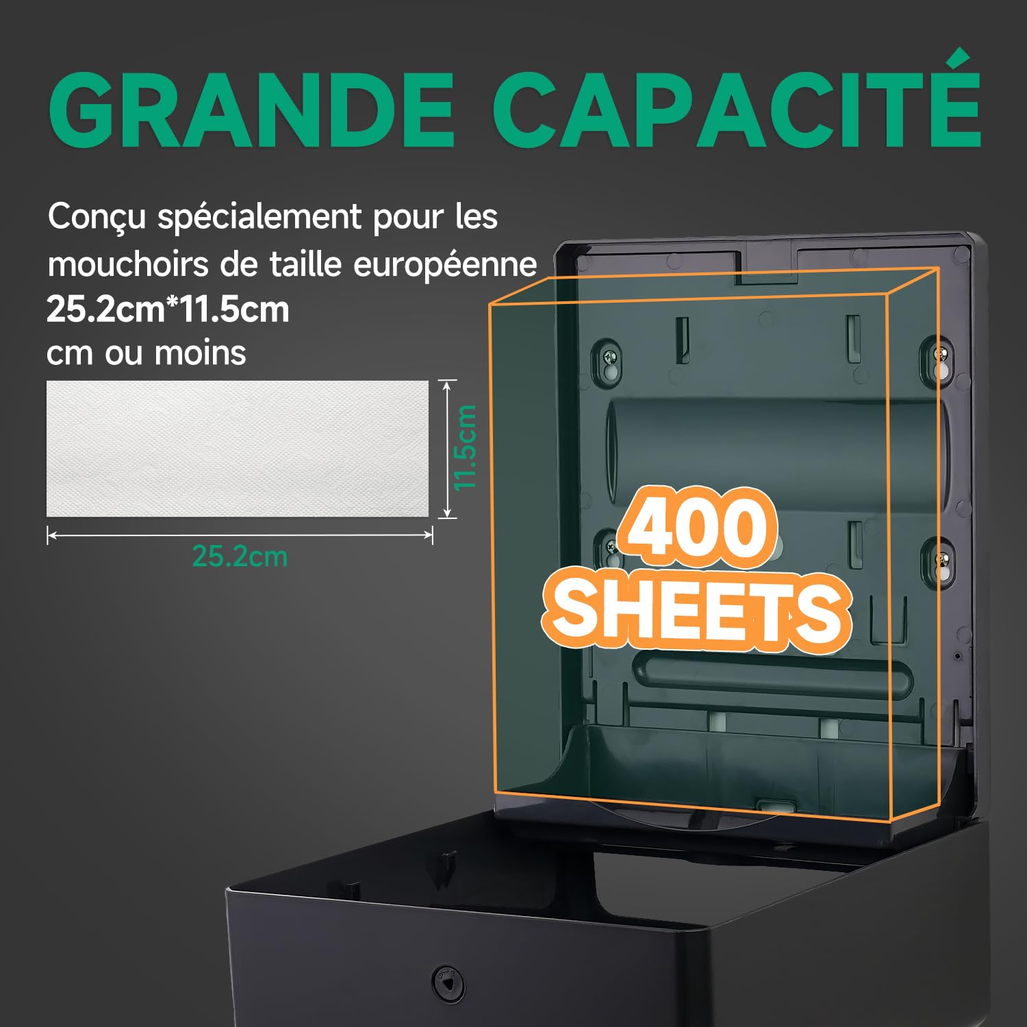 anydry Distributeur d'Essuie-Mains Mural, Pliage H3/V/ZZ, Taille Pliée Max 25,2 x 11,5 cm, Modèle 5302H, Noir