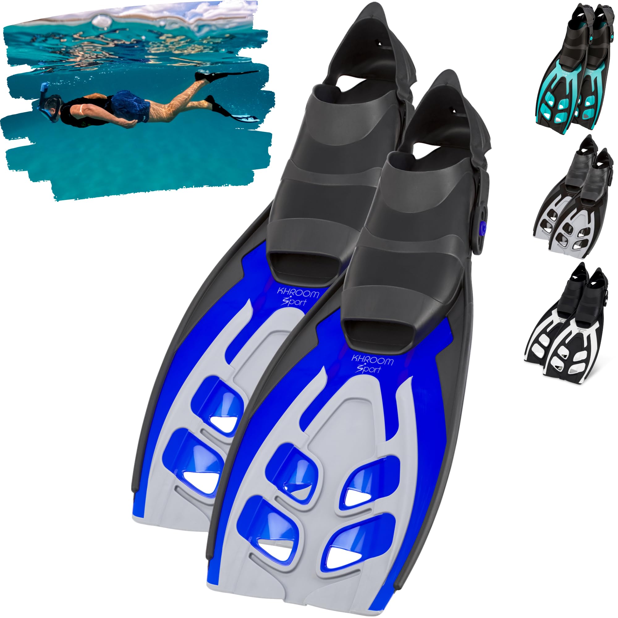 Khroom Flossen Erwachsene Gr. 36-47 - Hochwertig, Made in Italy, Schwimmflossen zum Schnorcheln & Tauchen, Unisex verstellbare Schnorchelflossen / Taucherflossen Damen & Herren