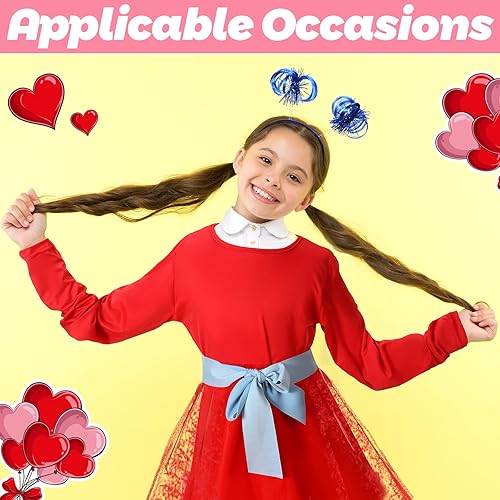 Miniatura 5 de Disfraz de rayas rojas y azules para niñas, vestido sólido de manga larga con calentador de cinturón, calcetines altos hasta la rodilla a rayas