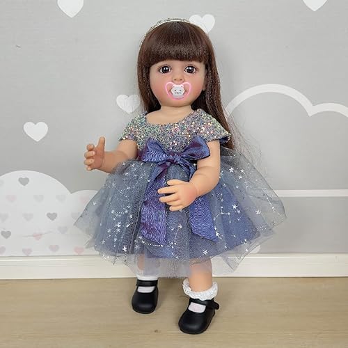 Miniatura 2 de Muñeca de bebé real de 22 pulgadas, de pelo largo, hecha a mano en vinilo de cuerpo completo, muñecas realistas de princesa recién nacida, lavables