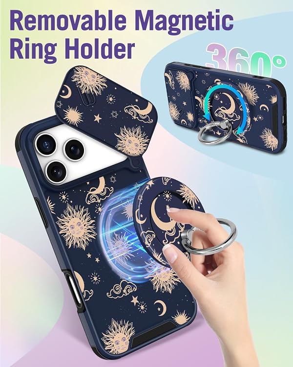 Buleens for iPhone 17 Pro Max Case 6.9 Inch - with Ring Stand & Camera Cover Aesthetic Cute Designed for Women Girls Girly Kawaii Sun Moon Star Phone Case for iPhone 17 Pro Max Compatible with Magsafe by Buleens - Used condition - Image 5