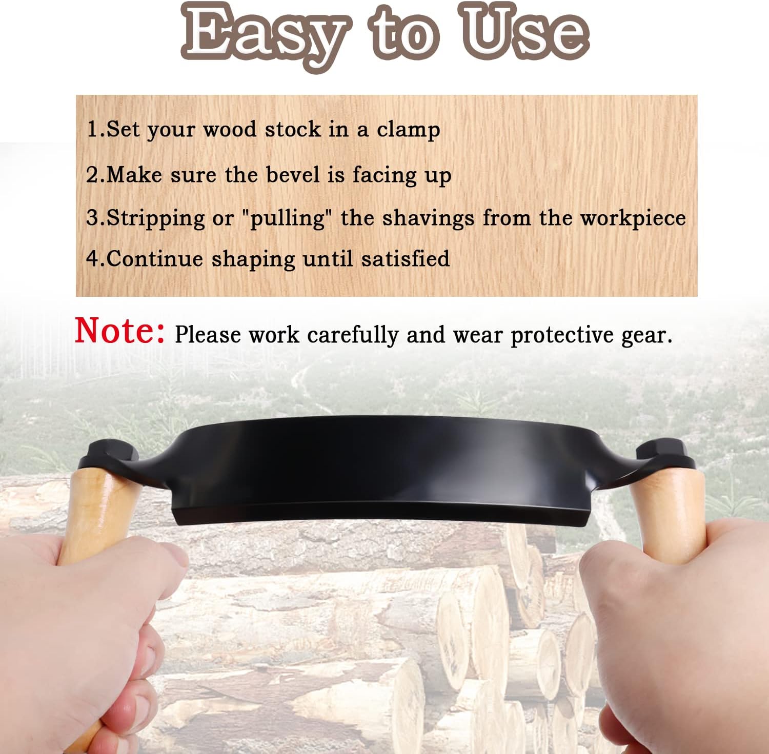 Draw Shave Knife - 10 in Curved DrawKnife, Curved Draw Shave Tool, Woodworking Debarking Hand Tool, Ultra-Sharp Blade Bark Knife with Wooden Handle