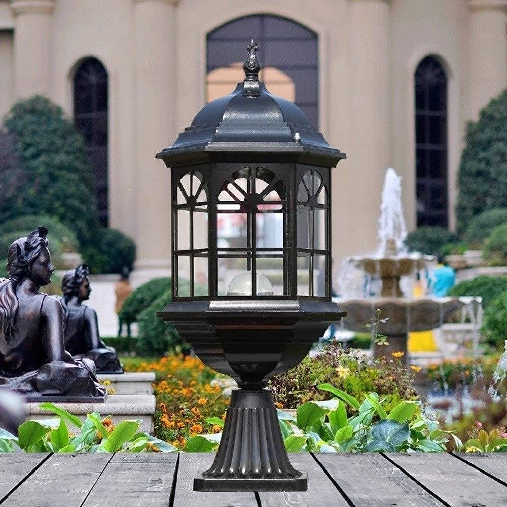 QUSYZD European Industrial Backyard Column Lamp Aluminum Column Light IP65 Waterproof Pillar Post Lamp Classic Glass Pedestal Lantern External Table Lights Patio Land,