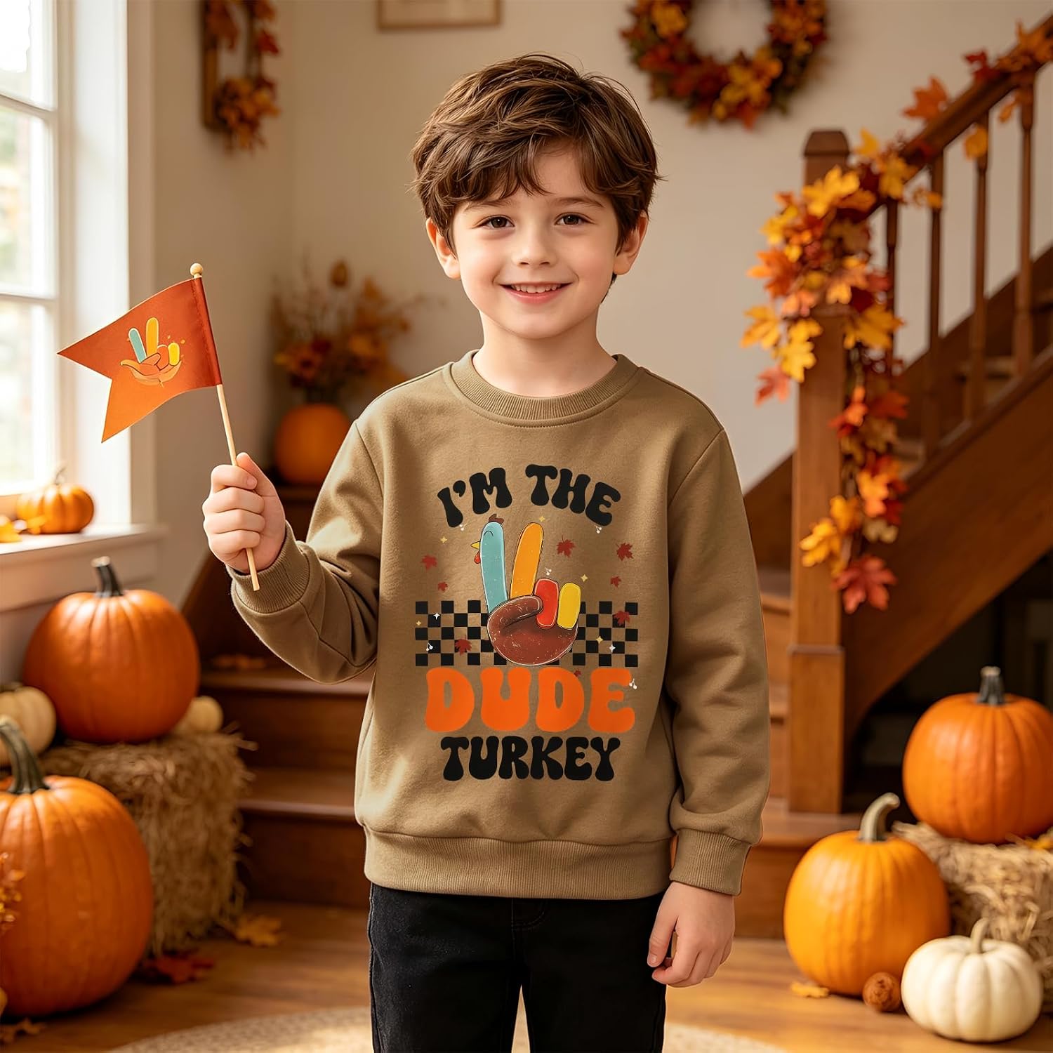 Toddler Boy Thanksgiving Sweatshirt I'm The Dude Turkey Fall Pullover Top