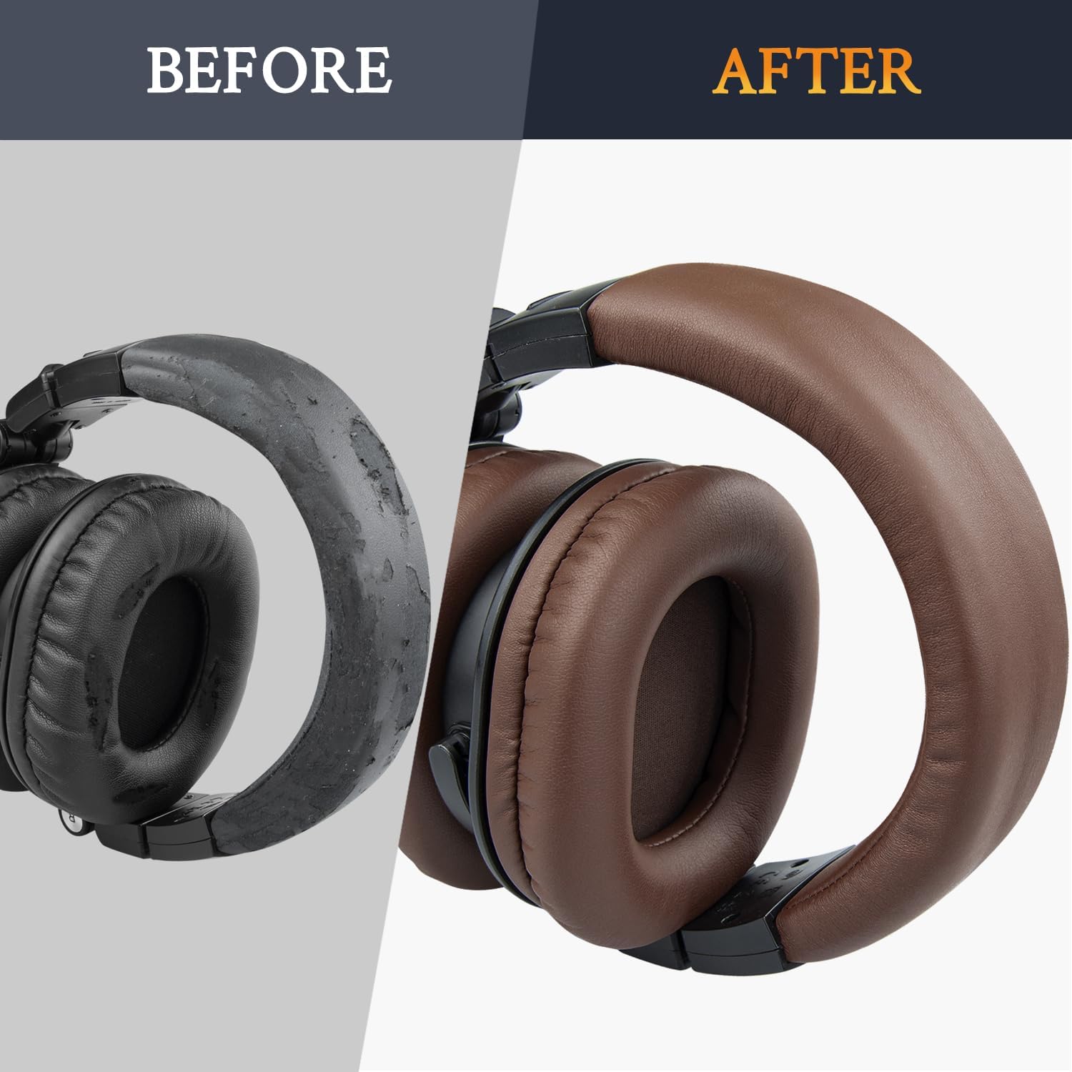 SOULWIT Ear Pads Cushions + Headband + Silicone Earpads Cover Protector, Replacement Kit for ATH M50, M50X, M50XWH, M50XBT, M50XBT2, M50S/LE Headphones, Replacement Repair Part (Coffee)