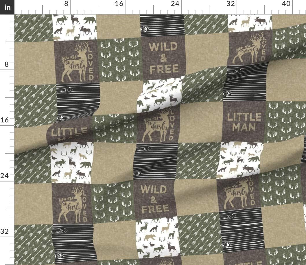 Spoonflower Fabric - Woodland Patchwork Hunting Deer Buck Beige Brown Green Earth Tones Printed on Petal Signature Cotton Fabric by The Yard - Sewing Quilting Apparel Crafts Decor