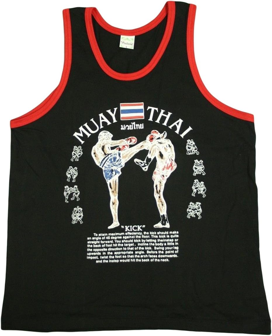 Men's Tank Top Singlet Vest Gym Muay Thai Men T-Shirt Cotton 100% Made in Thailand