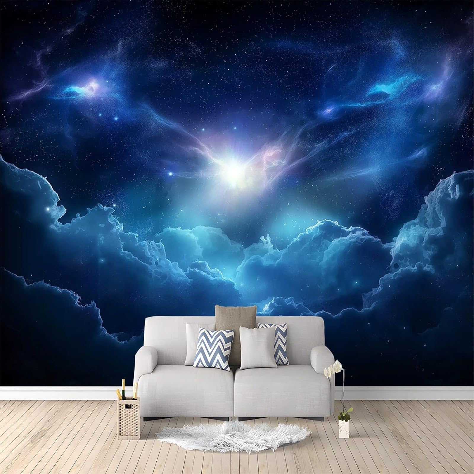 hgjdjhnf 3D Non-woven Blue Fog Effect Photo Wallpaper Modern Wall Mural Living Room Bedroom 350cm x 256cm