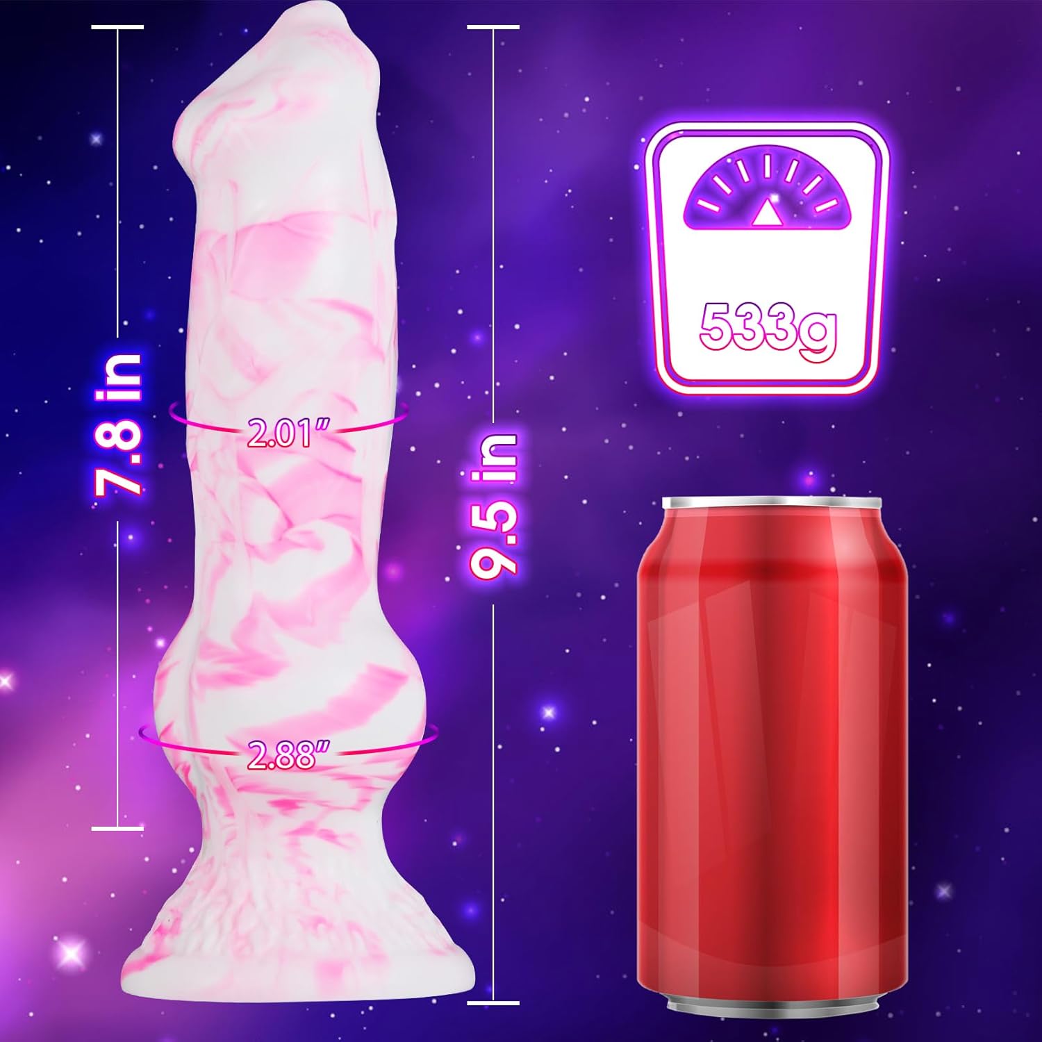 2.88” Diameter Huge Realistic Dog Knot Dildo,9.5 Inch Silicone Big Thick Bad Wolf Dildos with Suction Cup,Fantasy Canine Animal Dragon Anal Plug Penis, Handmade Sex Toy for Women Male