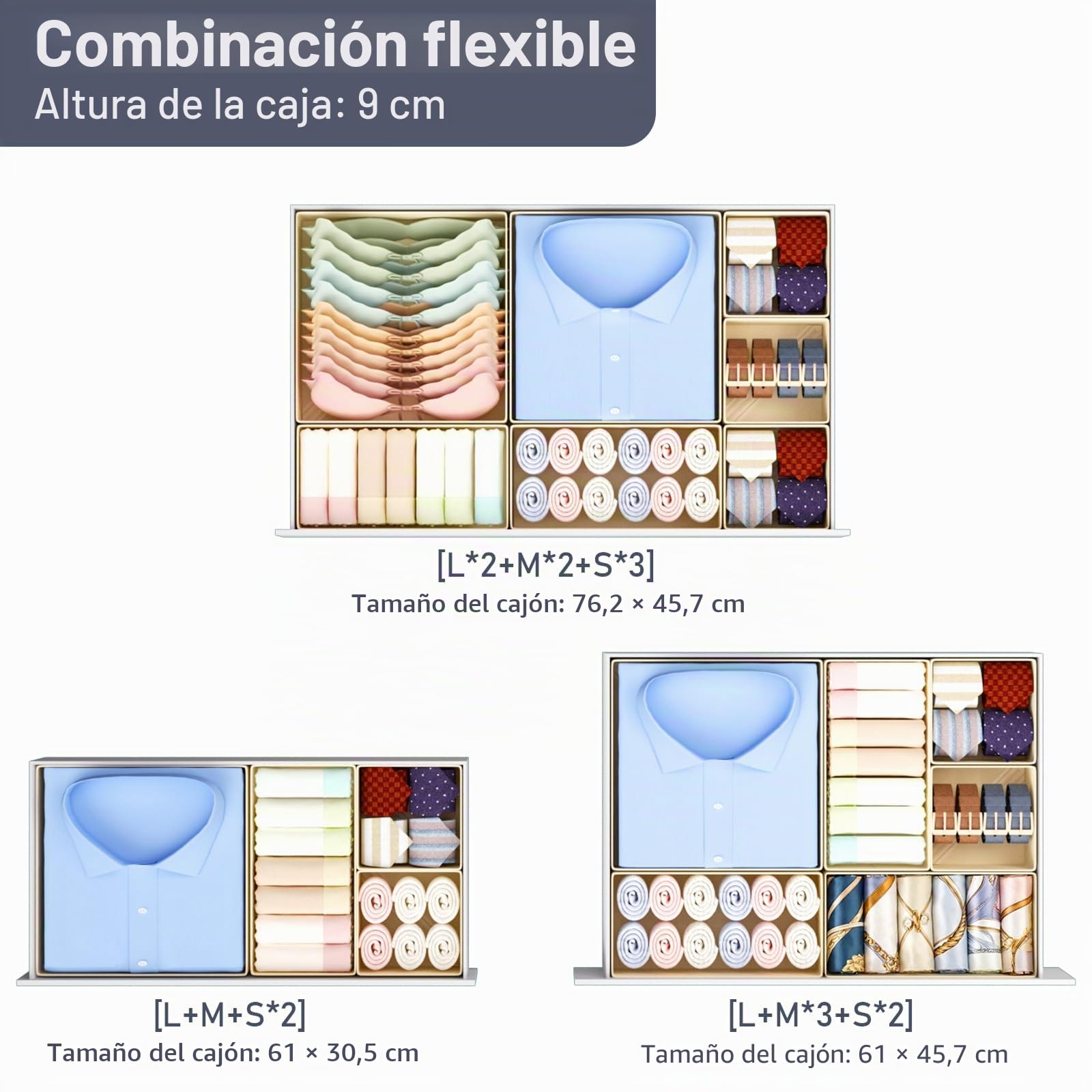 Organizador de Cajones DIMJ - 21 Cajas Plegables de Tela No Tejida para Almacenaje, Beige