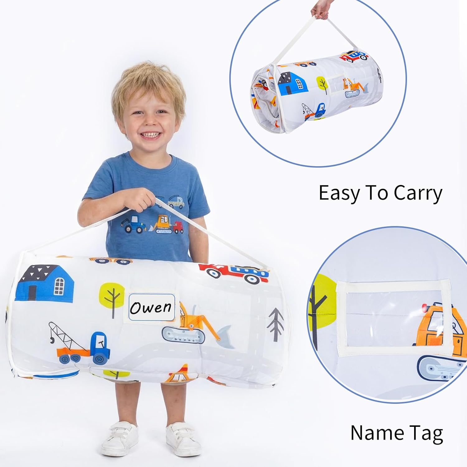 53" x 23" Toddler Nap Mat with Pillow and Blanket, Thickened Napping Mats for Boys Girls, Extra Large Sleeping Bag for Preschool, Daycare, Travel Camping