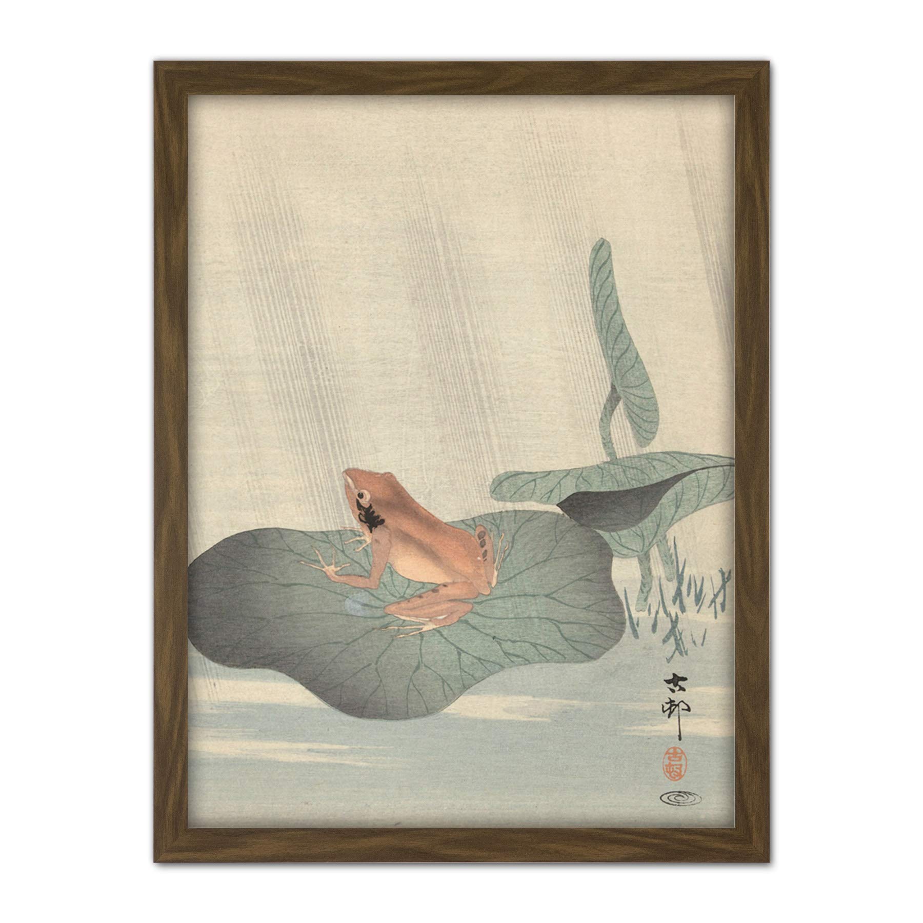 Artery8 Ohara Koson Frog Lotus Leaf Pond Japanese Painting Artwork Framed Wall Art Print 18X24 Inch