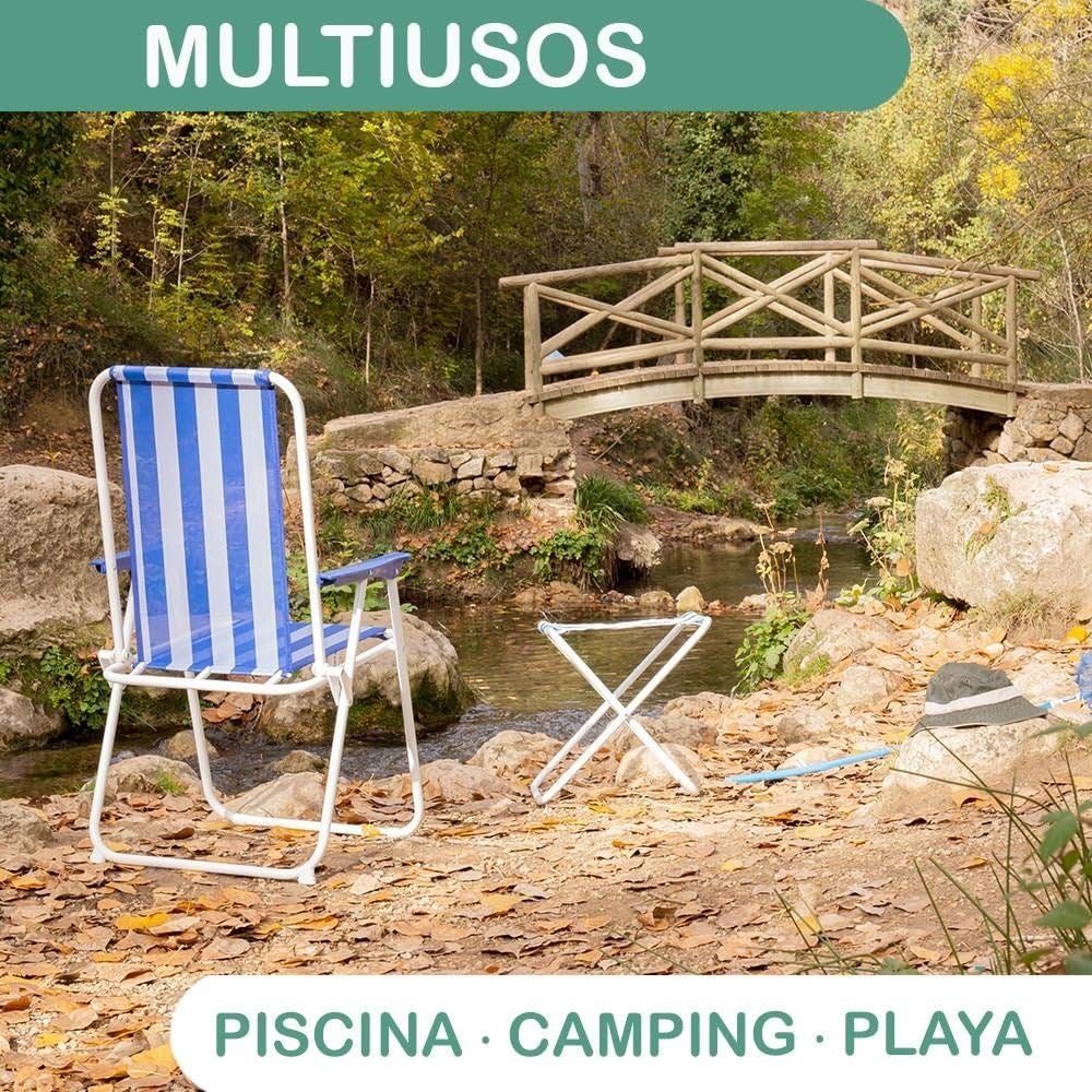 LOLAhome Pack 2 sillas Playa y Camping Plegables con Cierre de Seguridad, Estructura Acero Pintura Epoxi anticorrosión, Tejido textileno Transpirable de Rayas Multicolor, Respaldo Alto Mono-posición