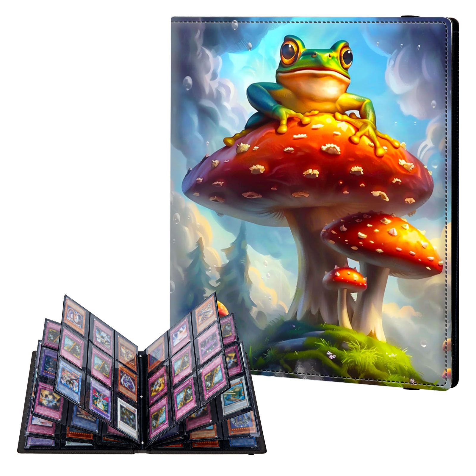 ETLKJVBL 9 Pocket Trading Card Binder, Card Collection Binder for TCG, MTG, Sports Cards, Baseball, Frog Sits on Mushrooms Trading Card Book Holder for Collectors, Top Loader Binder — image 1