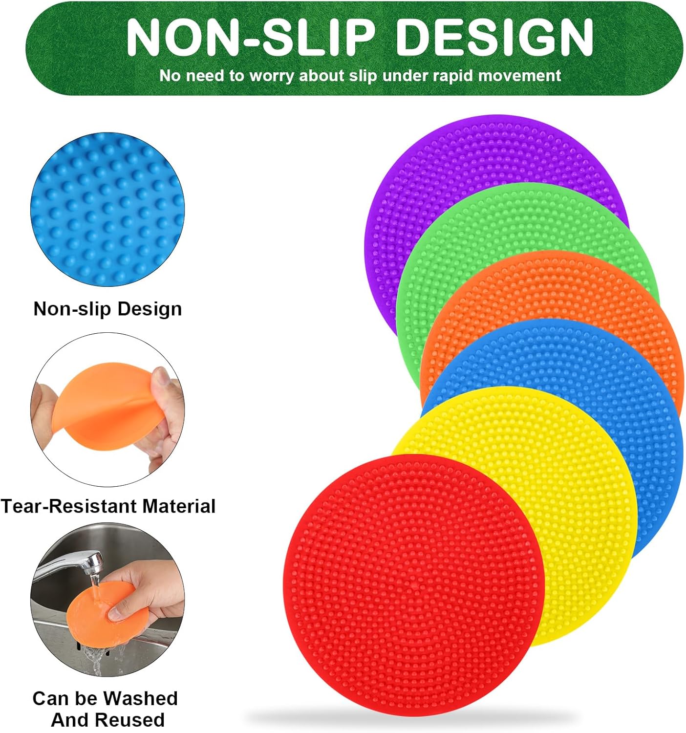 Poly Spot Markers 4inch Poly Spots for Gym Floor, 24/36/60 Pcs Flat Cones Non-Slip Rubber Floor Dots Agility Markers for Soccer Basketball Sports Speed Training, Dance, Classroom Activities