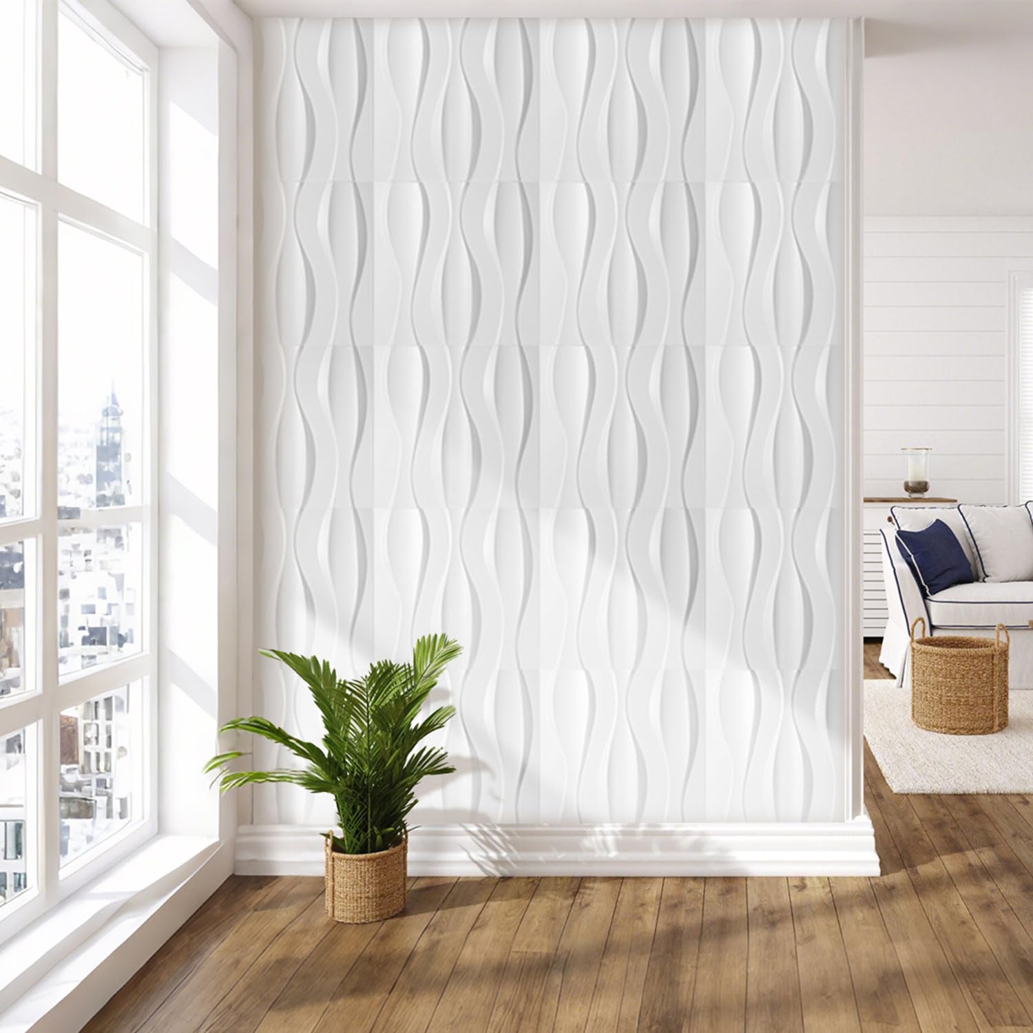 Pannelli da parete 3D, 48 pezzi, 50 x 50 cm (12 m²), 3D, aspetto moderno, pannelli decorativi da parete in PVC, resistenti all'acqua, al calore, bianco opaco