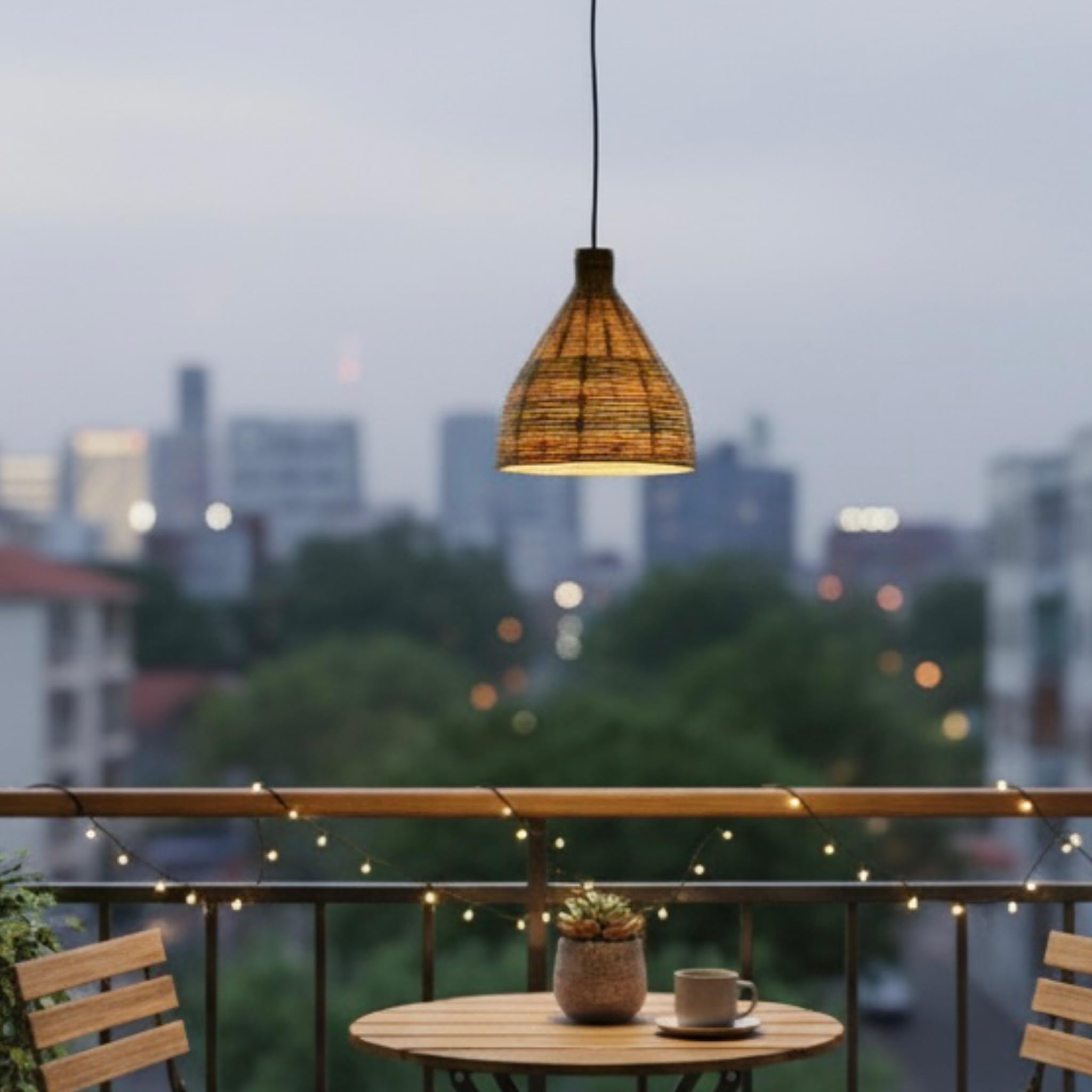 Handmade Hanging Bamboo Cane Lamp for Interior Decor, with Wire & Holder - Beige (Set of 1)-image-34