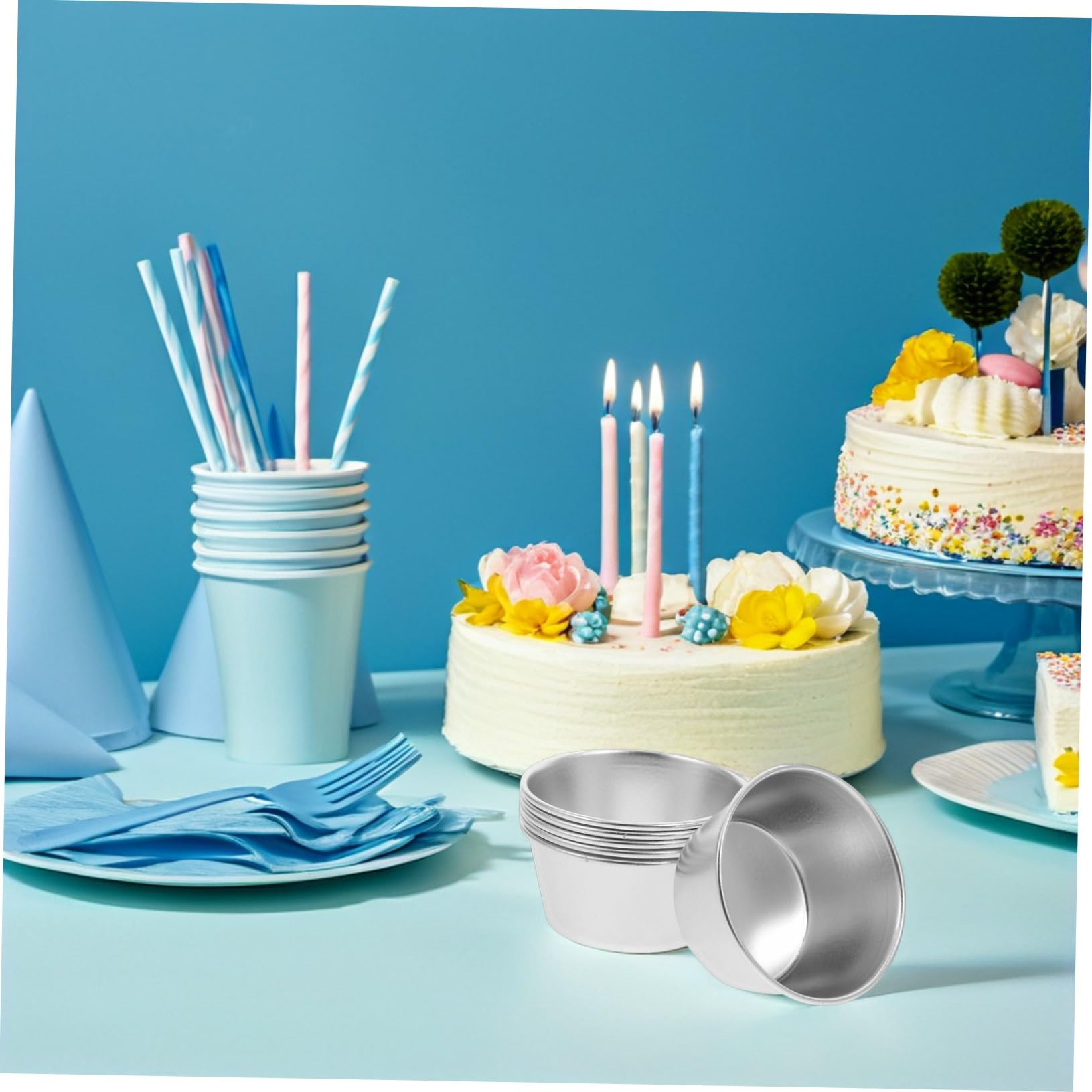 Moldes Carbono Tartas de Mini Piezas para 8 Acero Redondos | Superficie Antiadherente, Diseño Mini para Horneado Uniforme, Tono Plata, Uso en Repostería Casera