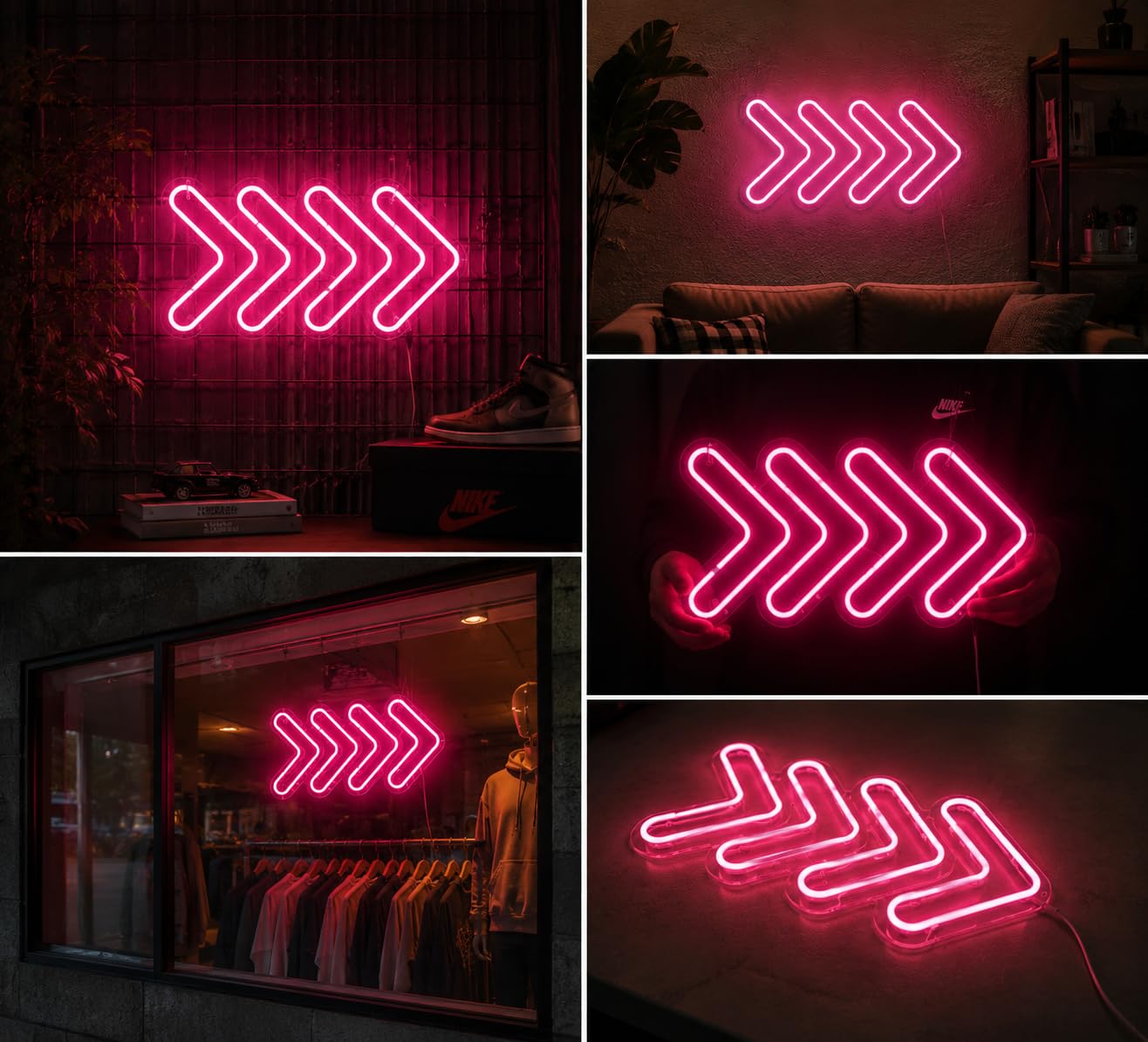 Letrero NEON FLECHAS DIRECCIONES Cartel Luminoso LED Escaparate, Decoración de Pared en Metacrilato, Luz Brillante, aproximadamente 30X20cm alimentación 12v