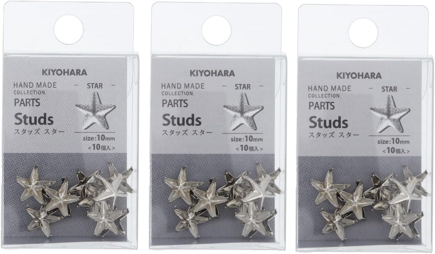 Kiyohara HMS-07S3 Hand Made Collection Studs, Heart 0.2 inches (6 mm), Set of 10 x 3 Bags, G Gold