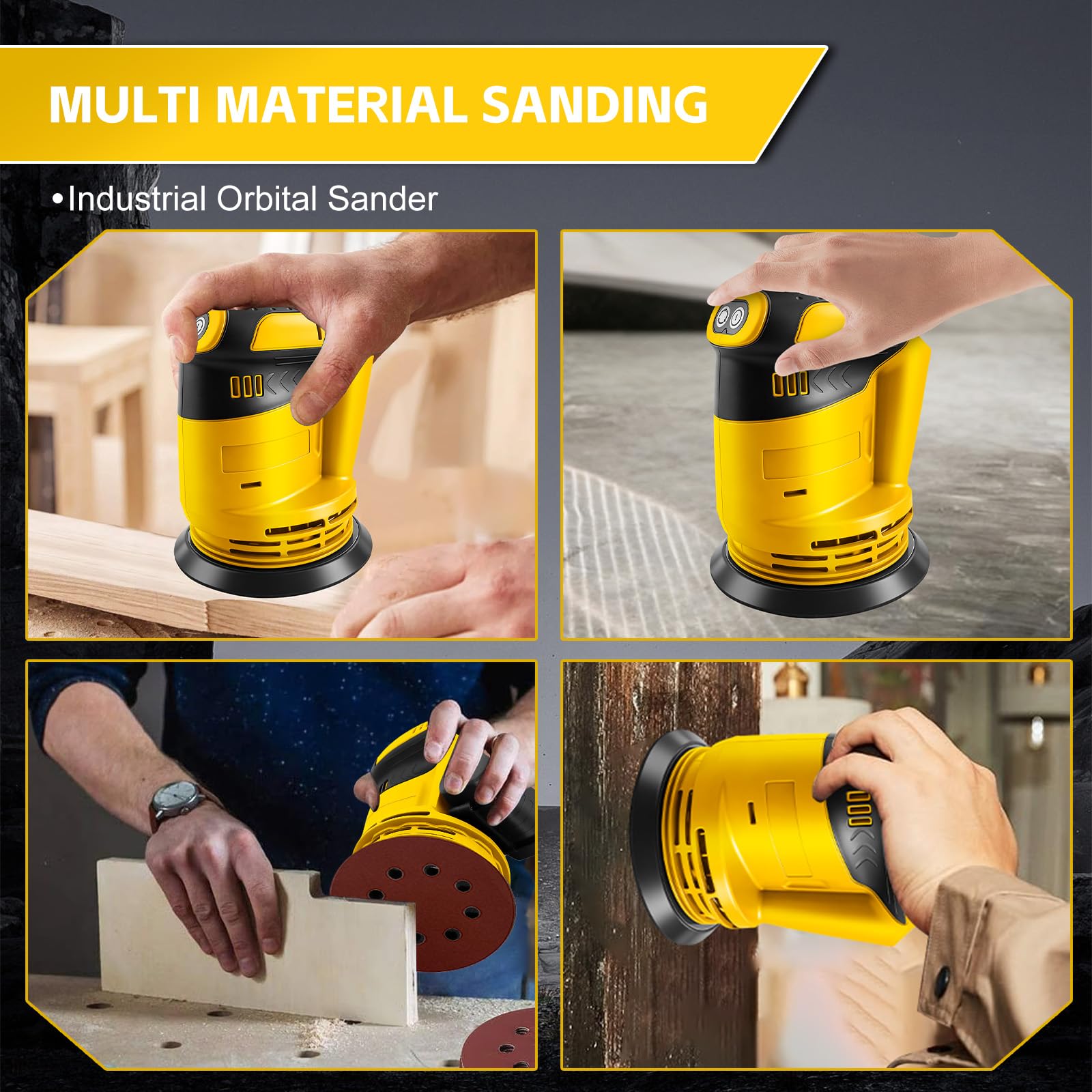 Roadtime Levigatrice orbitale per batteria DeWalt da 20 V (senza batteria), smerigliatrice da 125 mm, 20,000 giri/min, 3 velocità con contenitore di raccolta della polvere e 20 carta vetrata, per