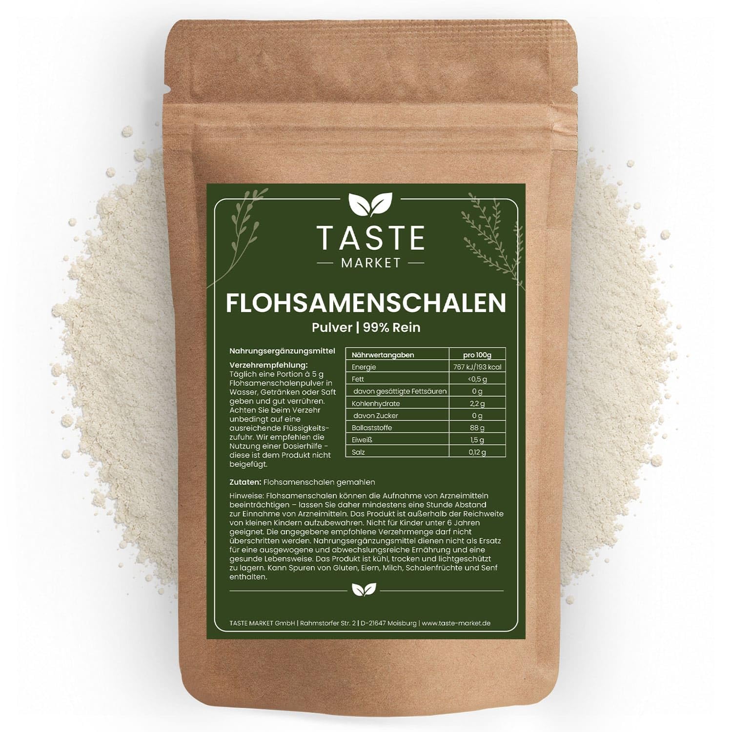 25 kg Flohsamenschalen Pulver – GRÖSSENAUSWAHL – 99% rein – indische Flohsamenschalen –TOP Qualität (25 kg)