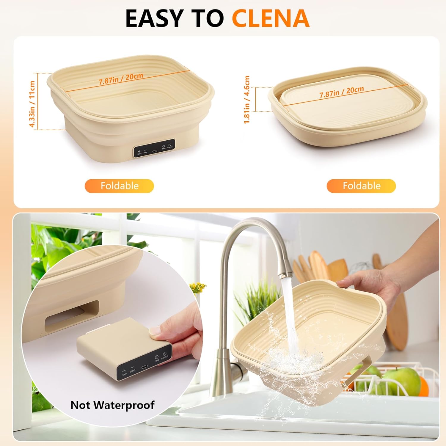 Upgrade Heating Sourdough Bread Proofing Basket Set, Electric Thermostatic Silicone banneton bread proofing basket,Sourdough bread baking supplies,8.7 Inch Square Foldable Sourdough Proofing Bowl