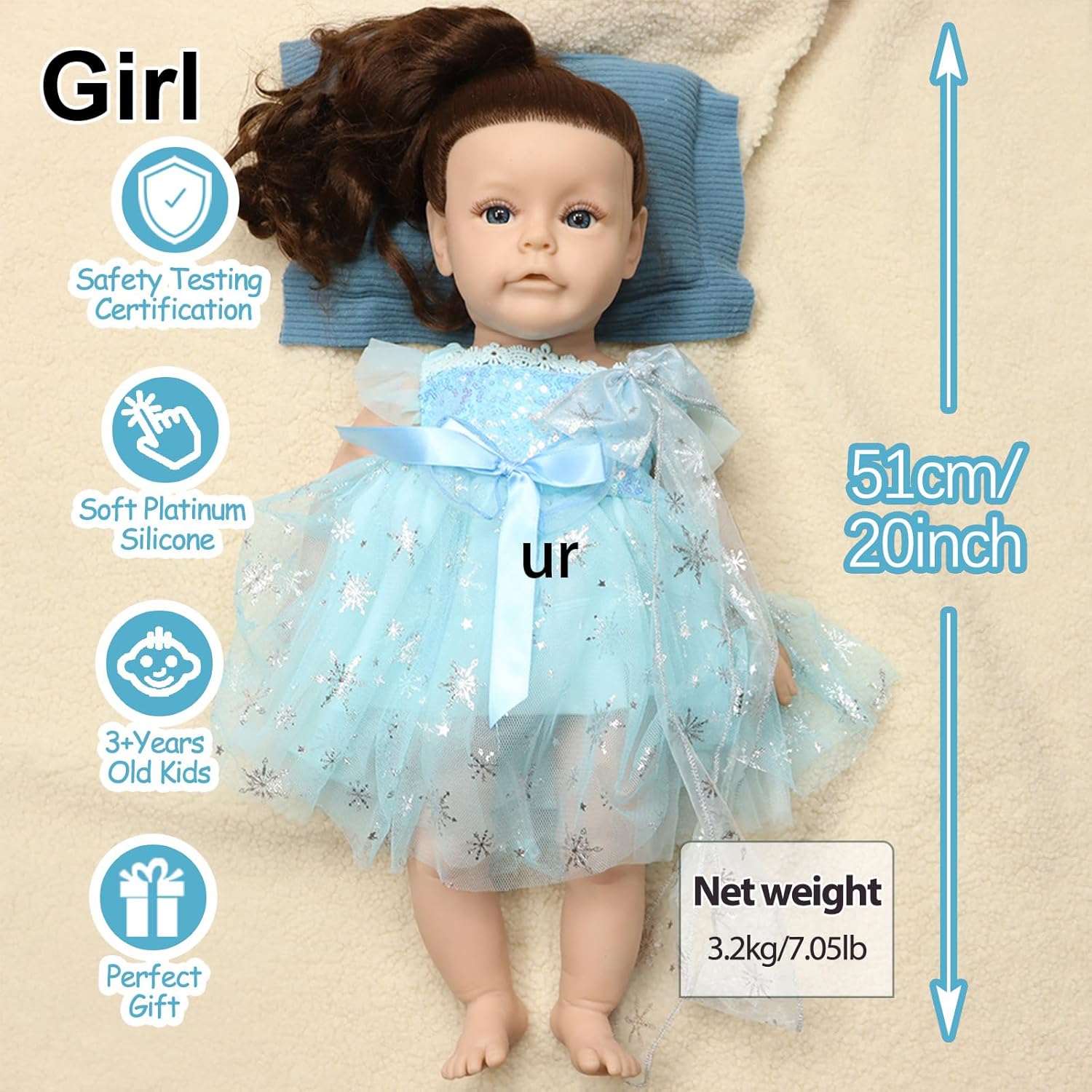 Full Silicone Reborn Baby Doll, 20Inch Realistic Lifelike Newborn, Weighted with Rooted Hair,Flexible Limbs, Soft Skin, Ideal for Kids and Artists (unpainted,#1)