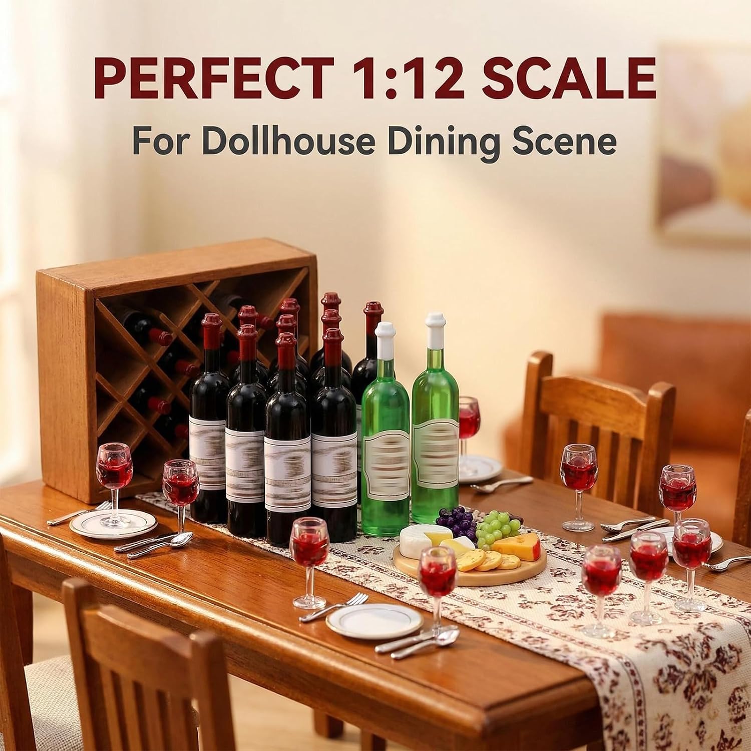 24Pcs Mini Red Wine Bottles,1:12 Scale Miniature Wine Bottle,Mini Glasses Drink Cups for Kitchen Decoration Accessories image 3