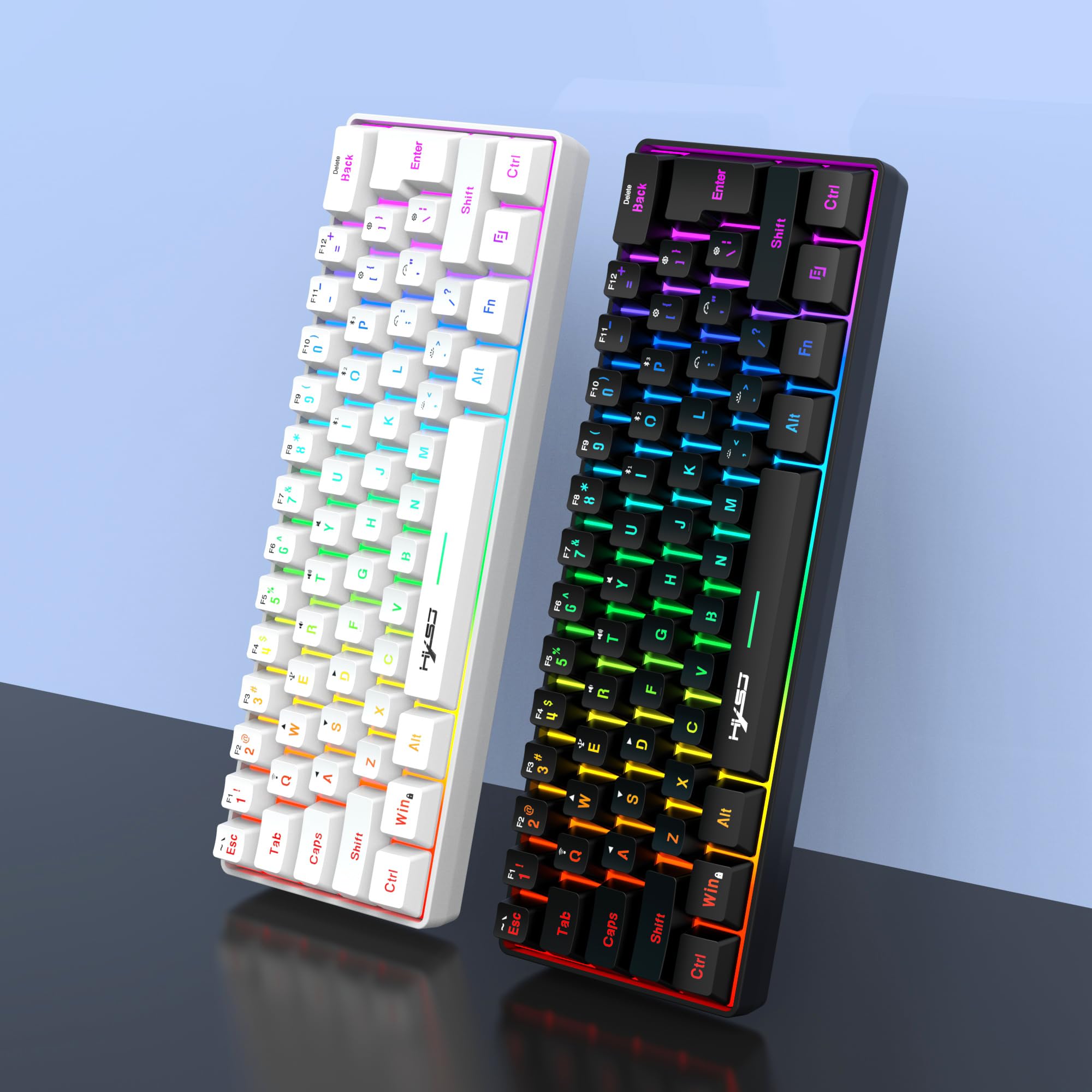 Tastiera Wireless Gaming, 61 Tasti Bluetooth 5.0 + 2.4G Dual-Mode Tastiera Retroilluminata Arcobaleno Ergonomica Piccola al 60% con Batteria Ricaricabile per Windows Mac PC PS4 Gamer, Bianca