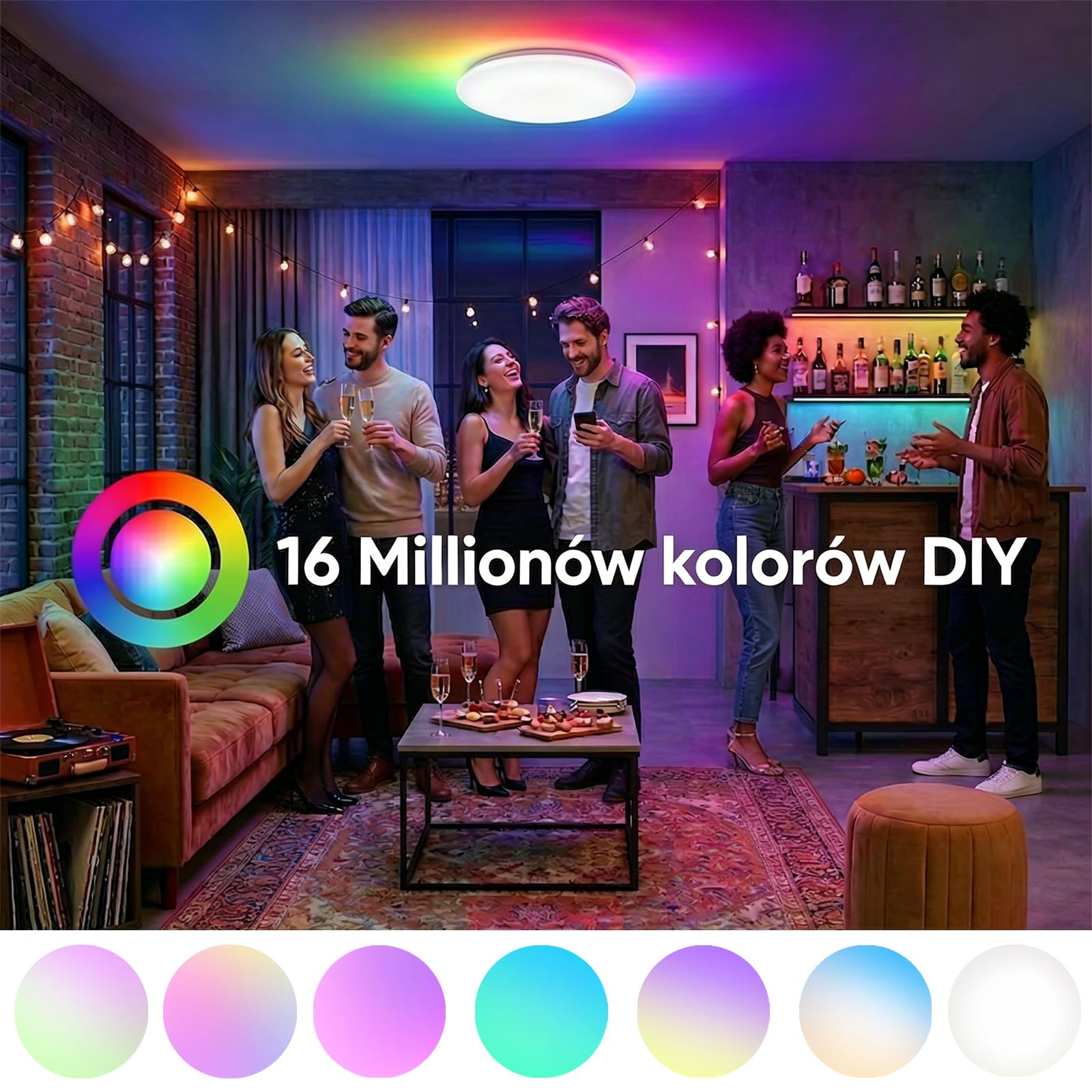 Yeelight Inteligentna Lampa Sufitowa LED 50 cm, 50 W, 4500 lm, RGBCW, Ściemnialny Plafon Smart WiFi, 16 mln Kolorów, 2700–6500 K, Szybki Montaż, Sterowanie Aplikacją, Alexa i Google Assistant