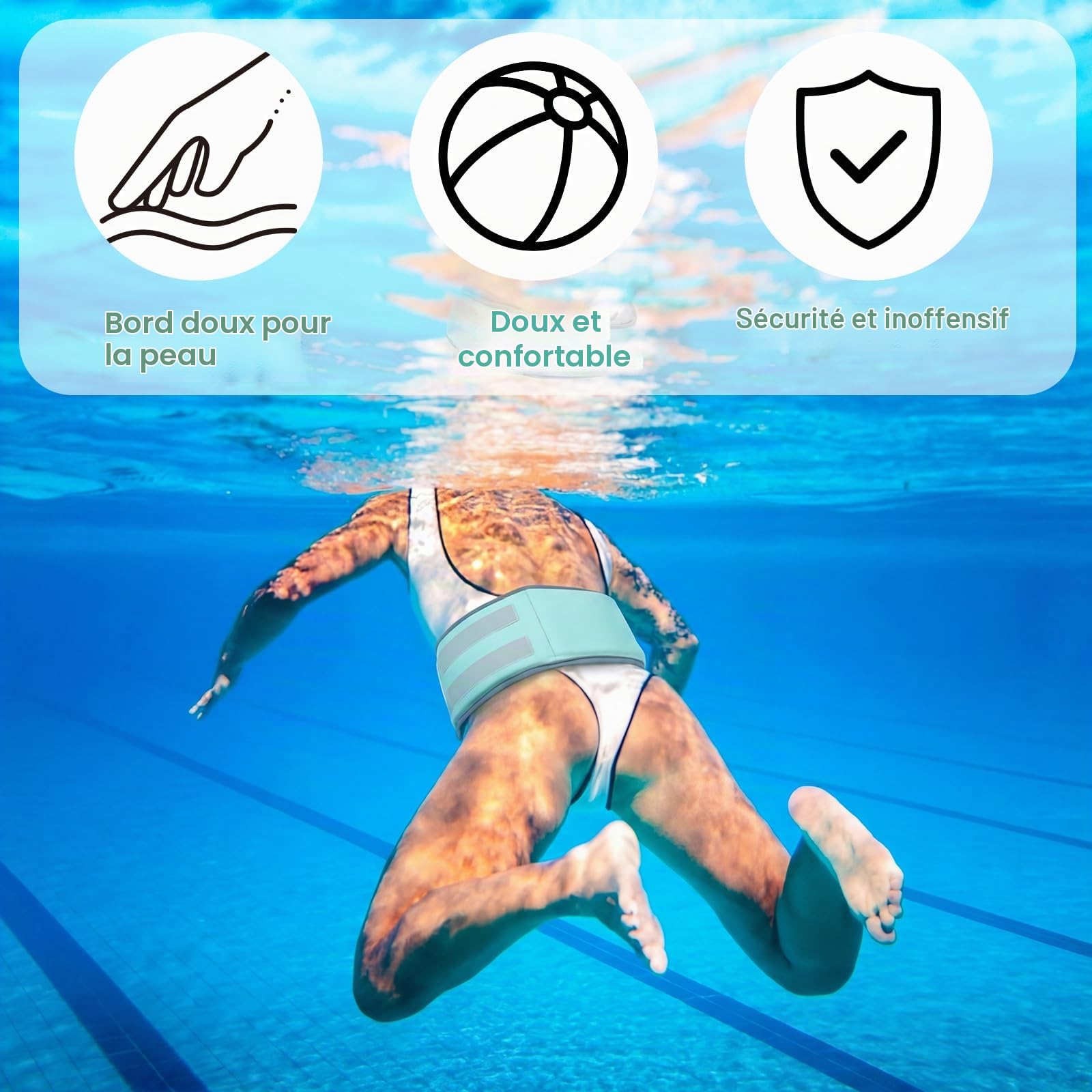 Ceinture de natation flottante pour adultes avec poids de piscine réglables pour exercices aquatiques, outils d'entraînement pour adultes, exercices et entraînements de piscine aquatiques