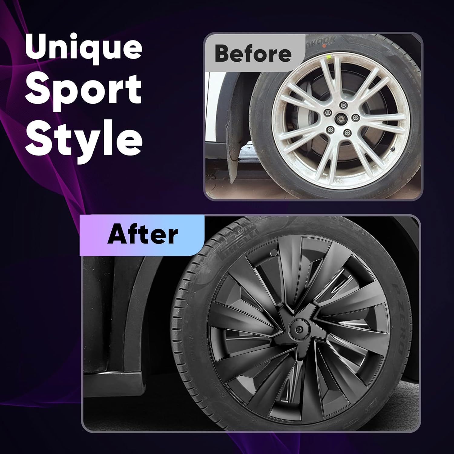 Wheel Covers Compatible with Tesla Model Y (Juniper) 2025–2026, 19-Inch Hubcaps – StarForge Nova Style, Matte Black, with Blank Center Caps, Easy Clip-On Installation, 4PCS(Refreshed Juniper Only)